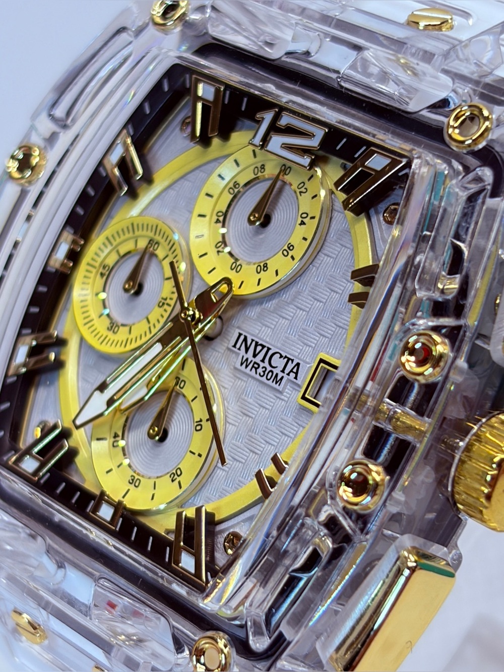Invicta S1 Rally 42mm Clear Case Chronograph Watch - White Silicone Band